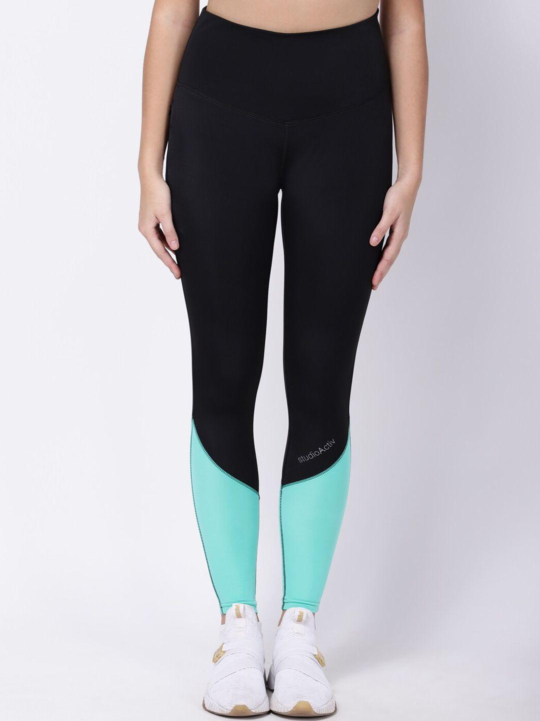 studioactiv women black & turquoise-blue colorblocked tights