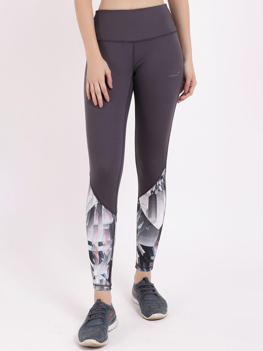 studioactiv women charcoal grey printed ankle-length tights