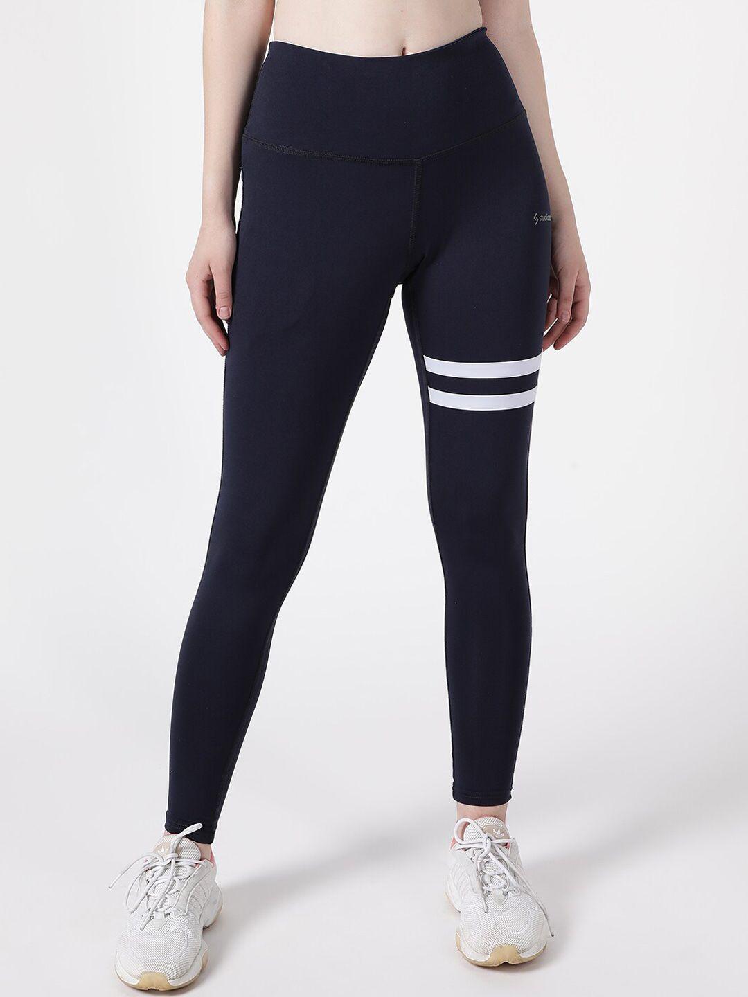 studioactiv women navy blue striped training or gym tights