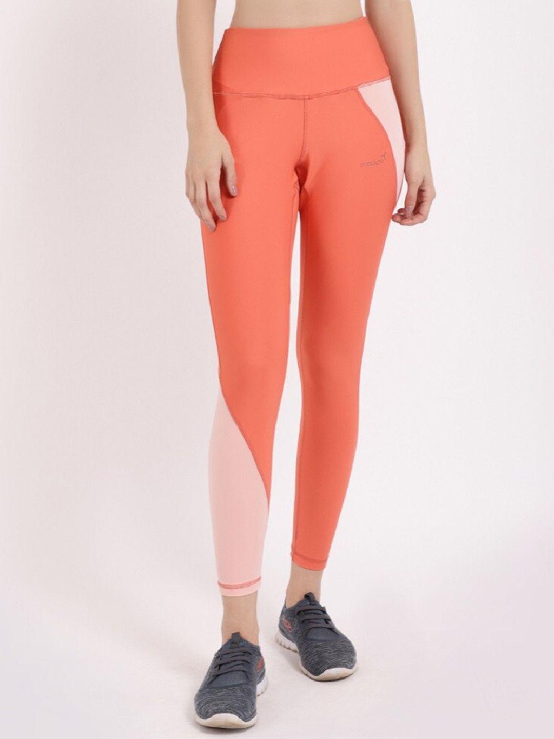 studioactiv women orange & pink colourblocked tights