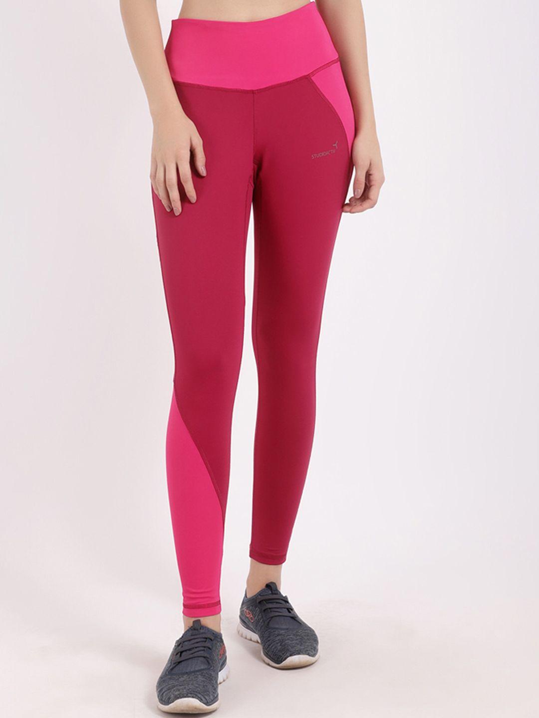 studioactiv women red & pink solid tights