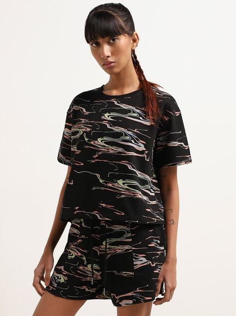studiofit by westside black abstract print relaxed fit t-shirt