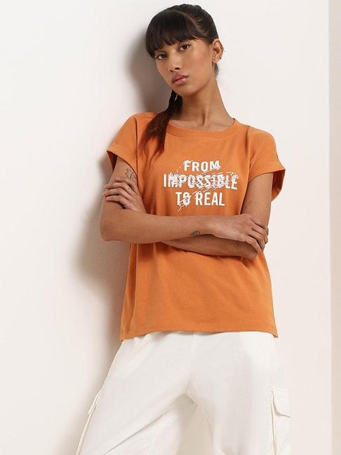 studiofit by westside orange typography print t-shirt