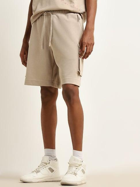 studiofit by westside beige cargo-style relaxed-fit mid-rise shorts