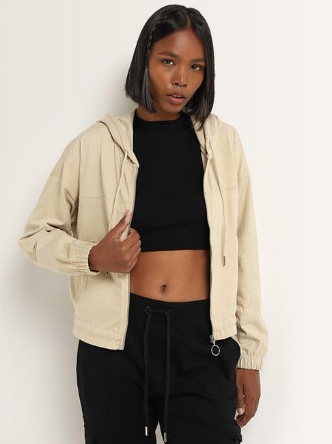 studiofit by westside beige cotton hooded jacket