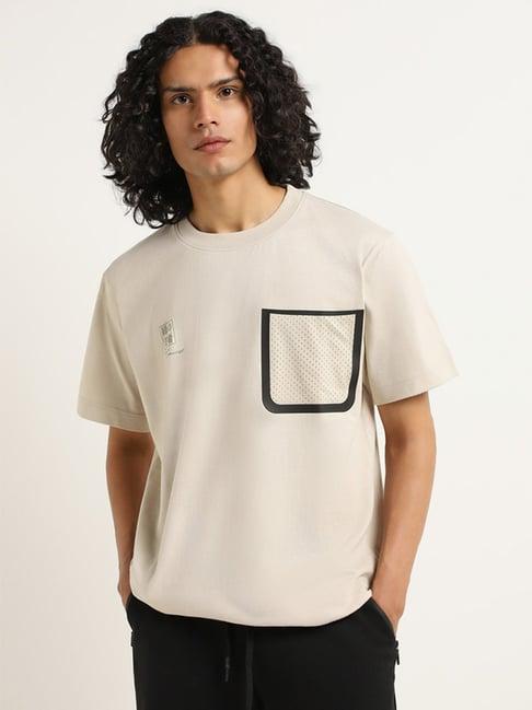 studiofit by westside beige printed relaxed fit t-shirt