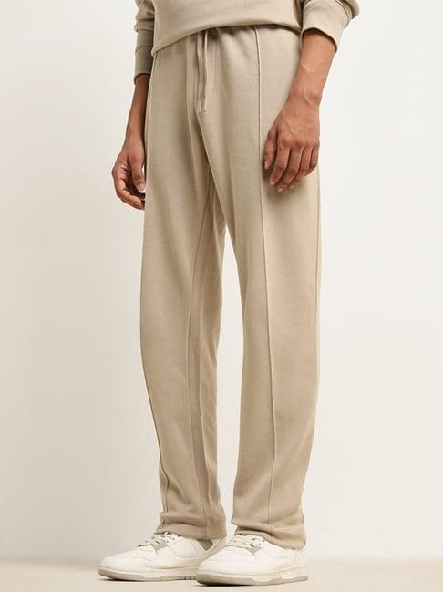 studiofit by westside beige relaxed-fit cotton blend track pants