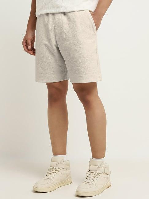 studiofit by westside beige relaxed-fit mid-rise cotton shorts