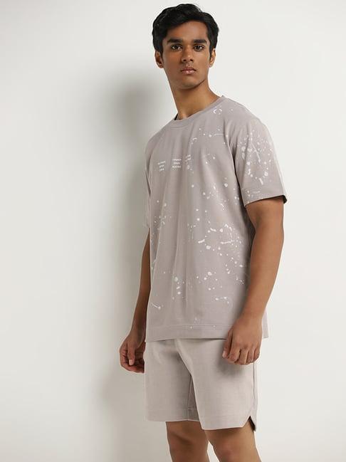 studiofit by westside beige splatter print relaxed-fit t-shirt