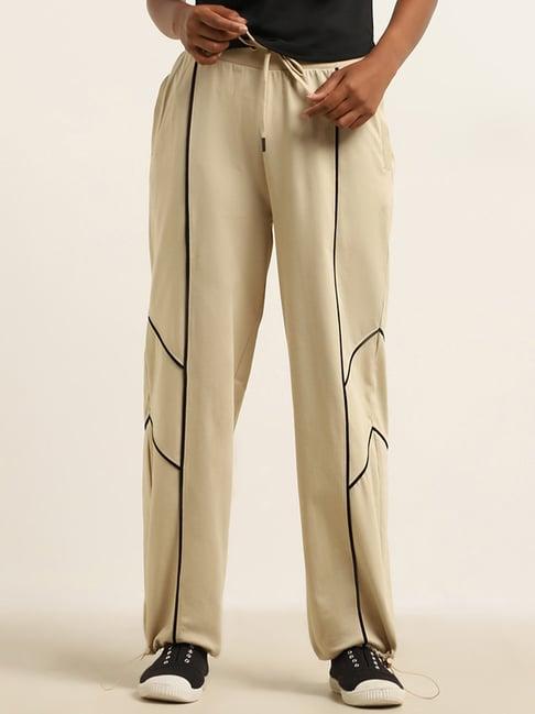 studiofit by westside beige textured contrast-detailed track pants