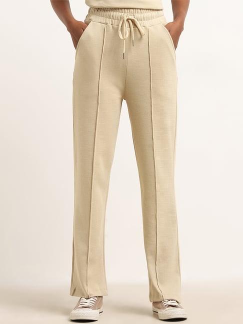 studiofit by westside beige waffle textured high-rise track pants