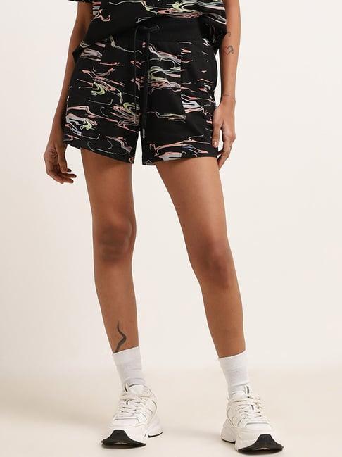 studiofit by westside black abstract printed shorts