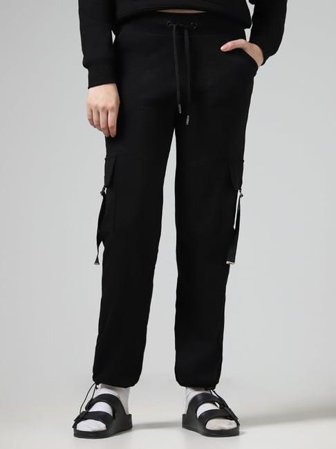 studiofit by westside black flap accent cargo joggers