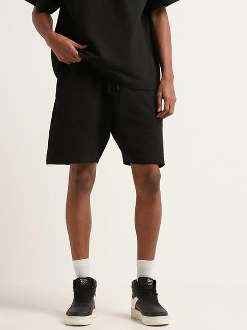 studiofit by westside black mid-rise self-patterned shorts