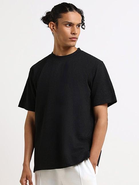 studiofit by westside black self-patterned relaxed fit t-shirt