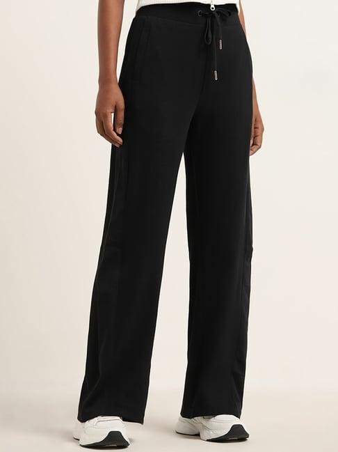 studiofit by westside black solid high-rise cotton blend track pants