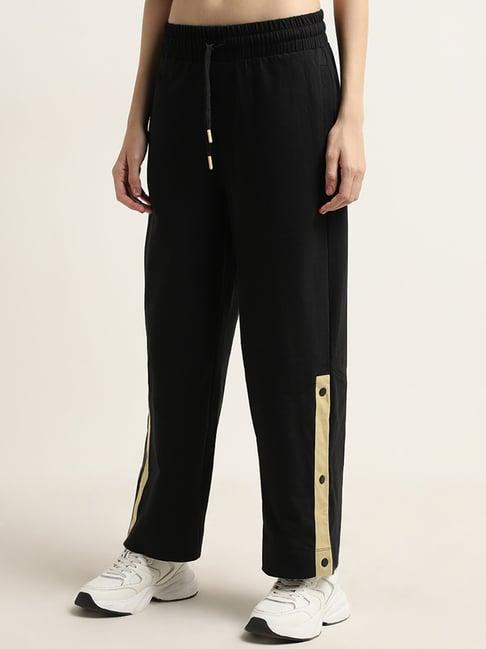 studiofit by westside black striped high-rise cotton track pants