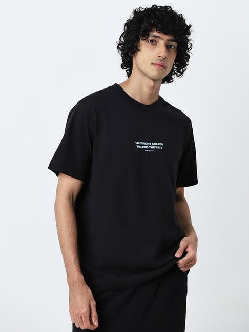 studiofit by westside black text design relaxed-fit cotton t-shirt