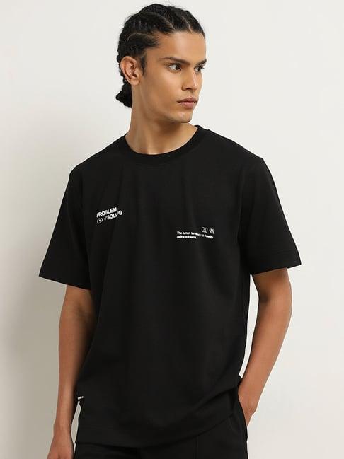 studiofit by westside black text printed relaxed-fit t-shirt