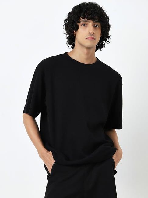 studiofit by westside black textured relaxed fit t-shirt