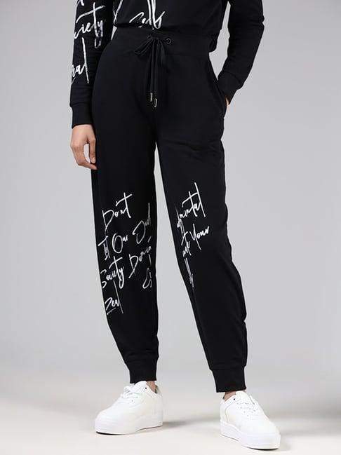 studiofit by westside black typographic printed joggers