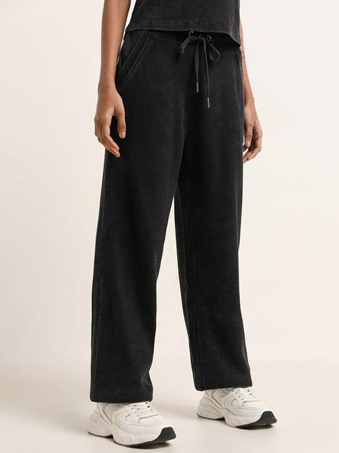 studiofit by westside black waffle textured high-rise cotton track pant