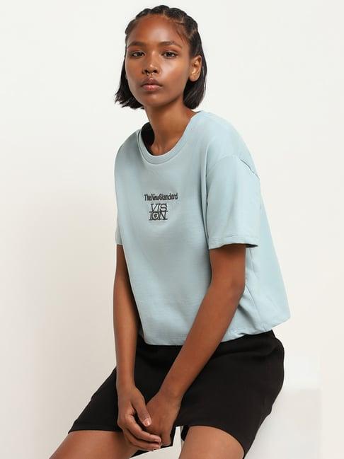 studiofit by westside blue contrast embroidered t-shirt