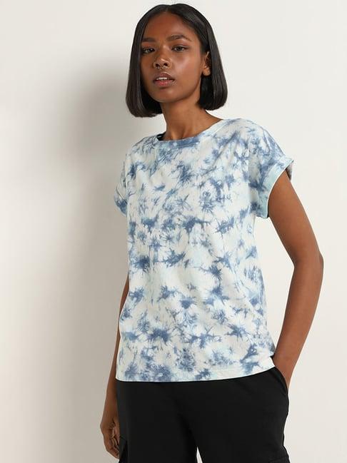 studiofit by westside blue tie-dye printed t-shirt