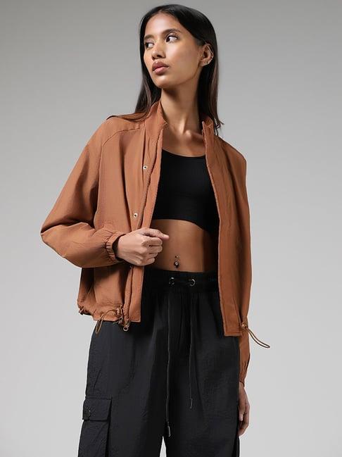 studiofit by westside brown snap-buttoned & zipper jacket