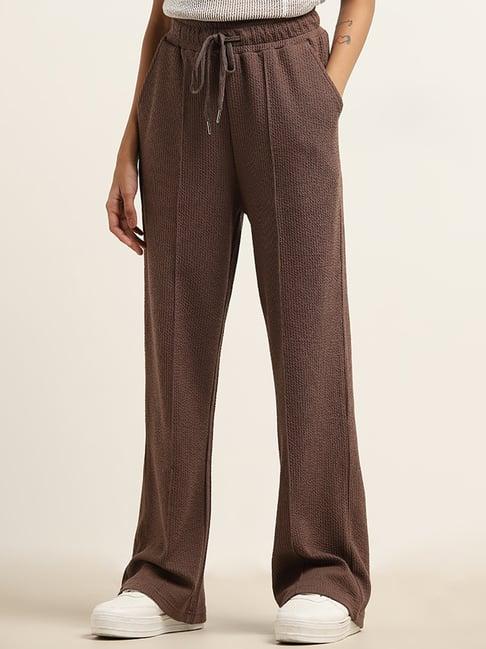 studiofit by westside dark brown textured high-rise track pants