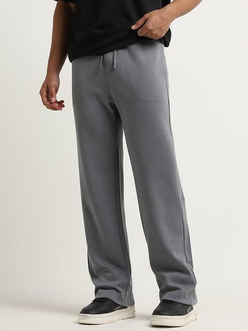 studiofit by westside dark grey relaxed-fit cotton blend track pants