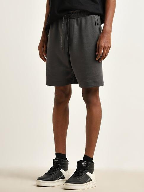 studiofit by westside dark grey relaxed-fit mid-rise shorts