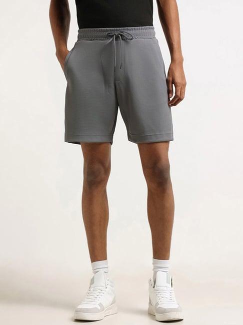 studiofit by westside dark grey self patterned relaxed fit shorts