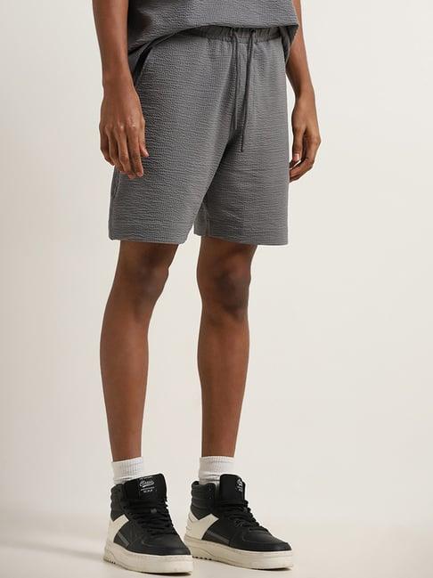 studiofit by westside dark grey waffle-textured relaxed-fit shorts