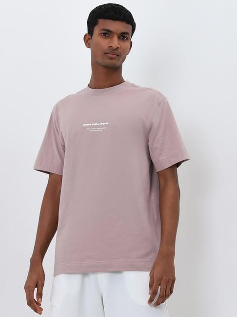 studiofit by westside dusty pink printed relaxed-fit cotton t-shirt