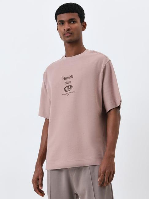 studiofit by westside dusty pink text design relaxed-fit cotton t-shirt