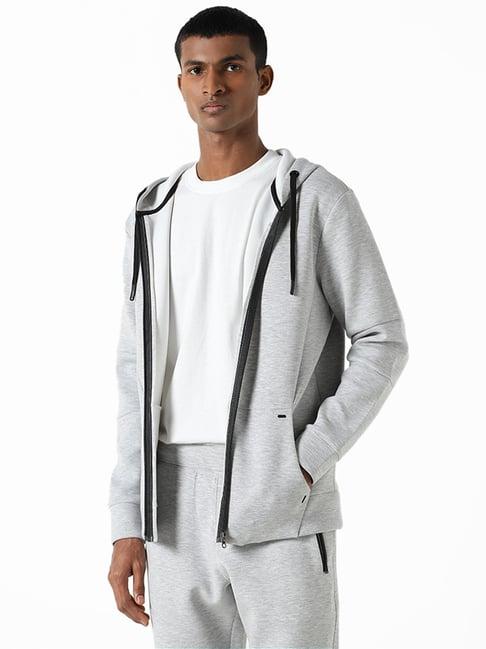studiofit by westside grey melange relaxed fit hoodie jacket