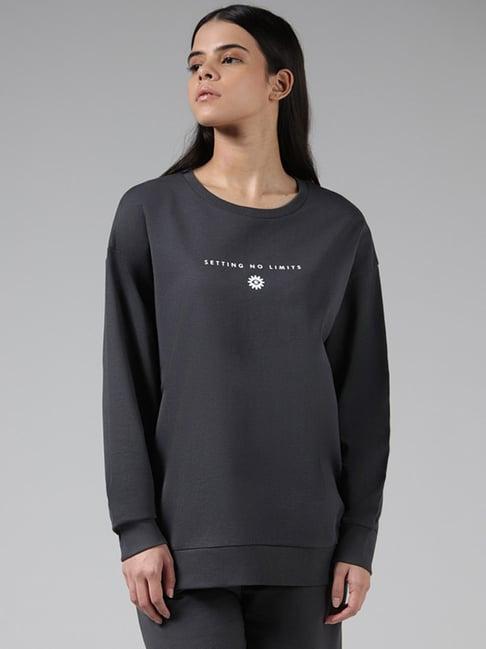 studiofit by westside grey typographic printed sweatshirt