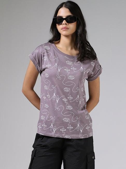 studiofit by westside half face printed mauve t-shirt