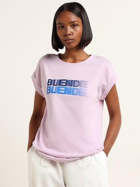 studiofit by westside lavender text printed t-shirt