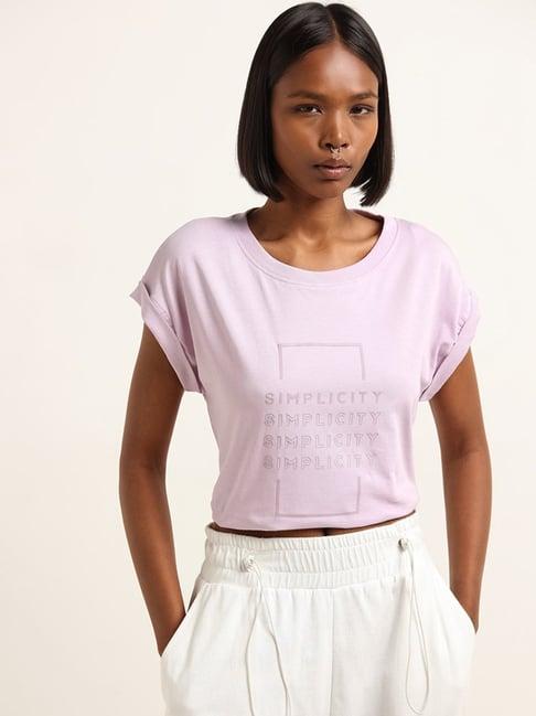 studiofit by westside lilac text printed t-shirt