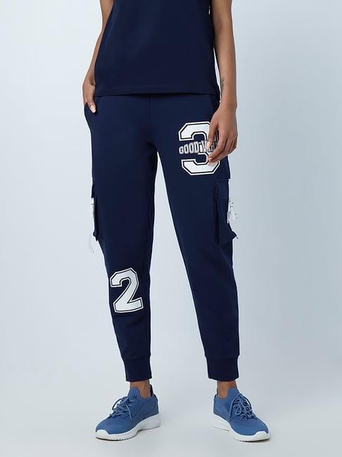 studiofit by westside navy cargo-style text print joggers