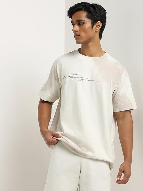 studiofit by westside off-white text design relaxed-fit cotton t-shirt