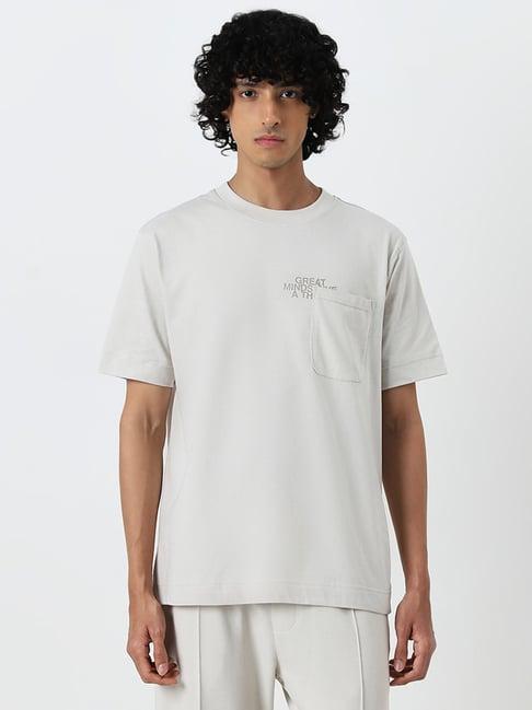 studiofit by westside off-white text printed relaxed-fit cotton t-shirt