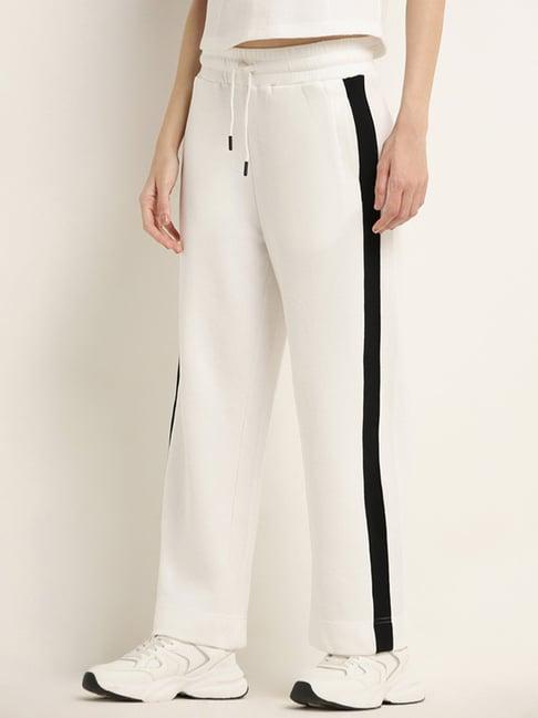 studiofit by westside off-white textured high-rise cotton track pants