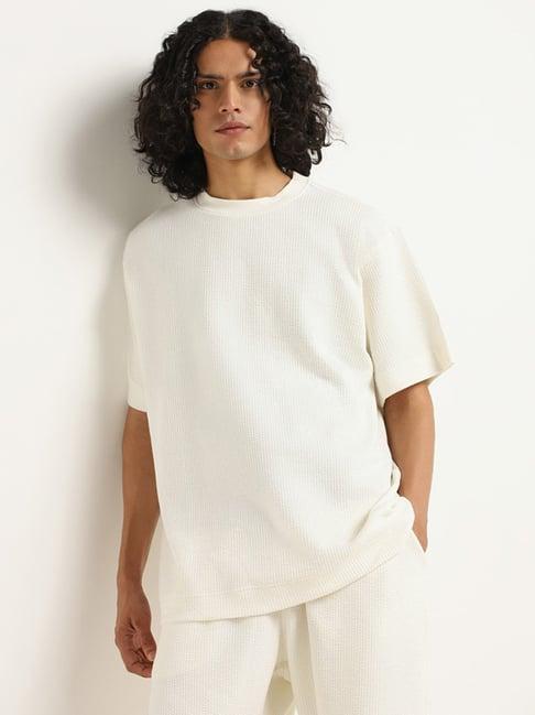 studiofit by westside off-white textured relaxed fit t-shirt