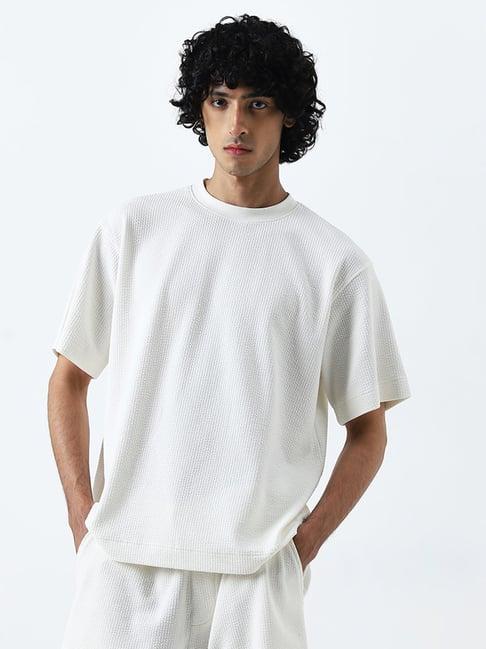 studiofit by westside off-white textured relaxed-fit t-shirt