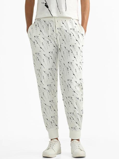 studiofit by westside patterned white ribbed joggers