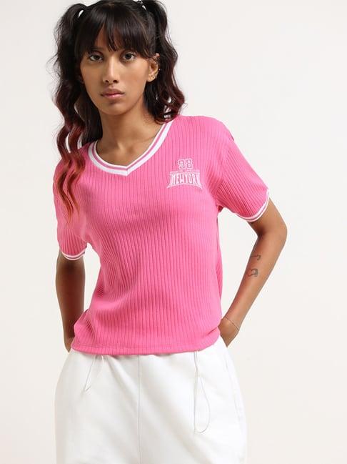 studiofit by westside pink ribbed t-shirt