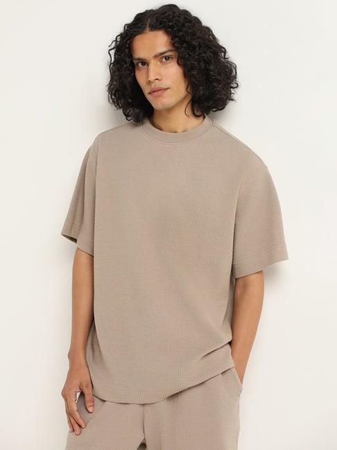 studiofit by westside plain taupe relaxed fit t-shirt